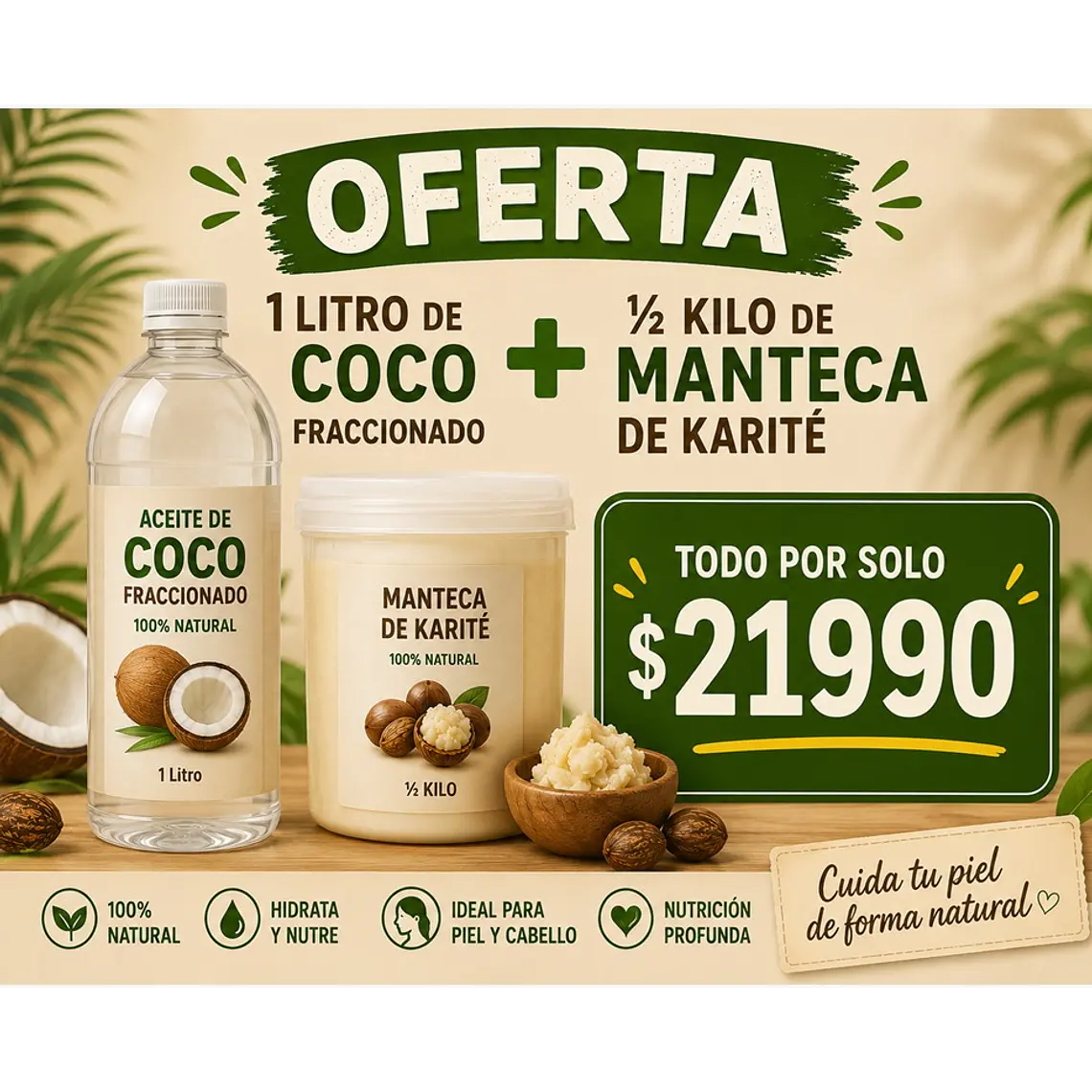 1 litro de coco fraccionado+500gr de manteca de karite  1