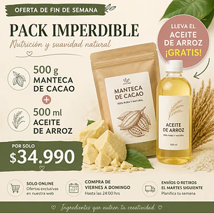 Oferta N°1 500gr de Manteca de Cacao + 500 ml de Aceite de Arroz 
