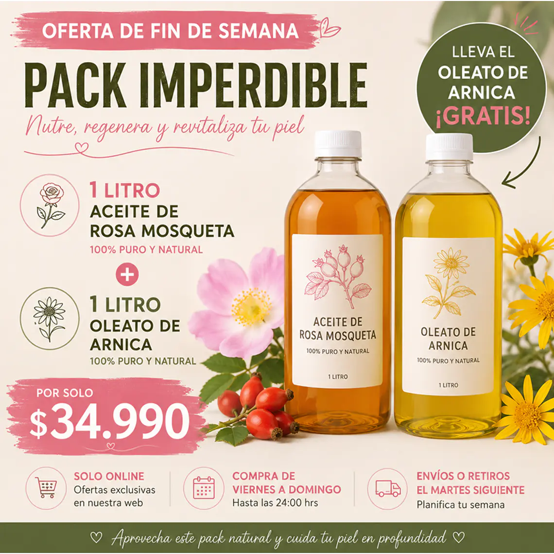 Oferta N°2 1Litro de Aceite de Rosa Mosqueta +1Litro de aceite de Arnica  1