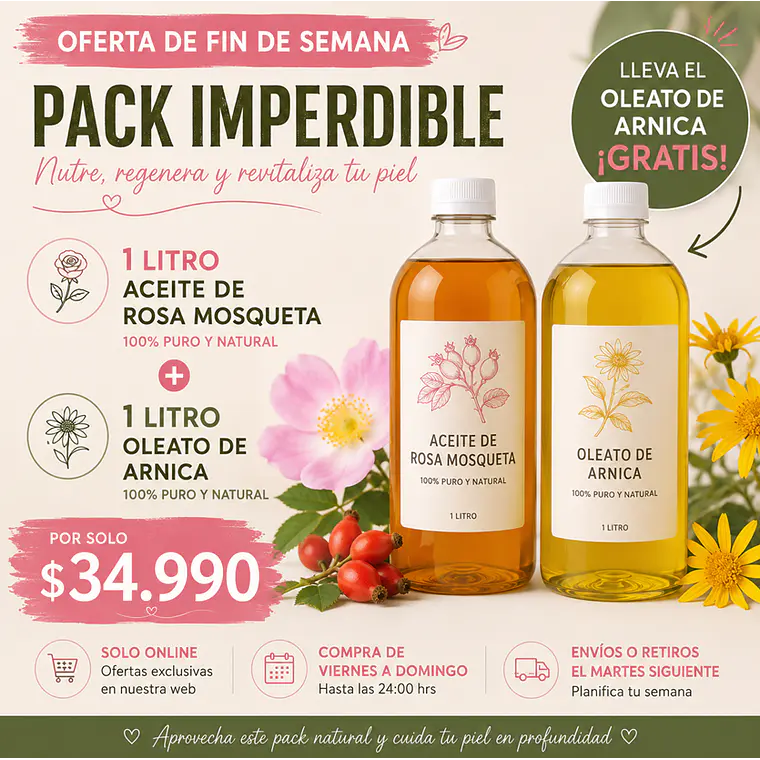 Oferta N°2 1Litro de Aceite de Rosa Mosqueta +1Litro de aceite de Arnica  1