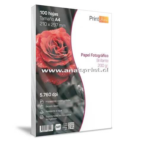 PAPEL FOTOGRÁFICO GLOSSY 200 GR / A4 / 100 HOJAS