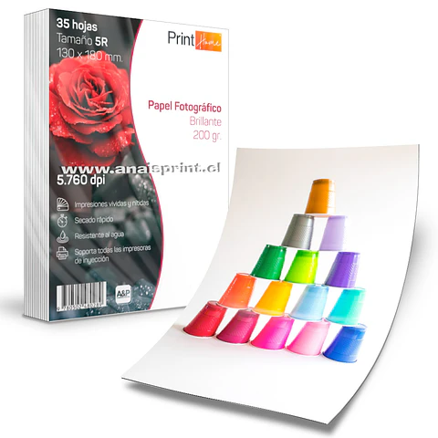 PAPEL FOTOGRÁFICO GLOSSY 200 GR / 13X18 CM / 35 HOJAS