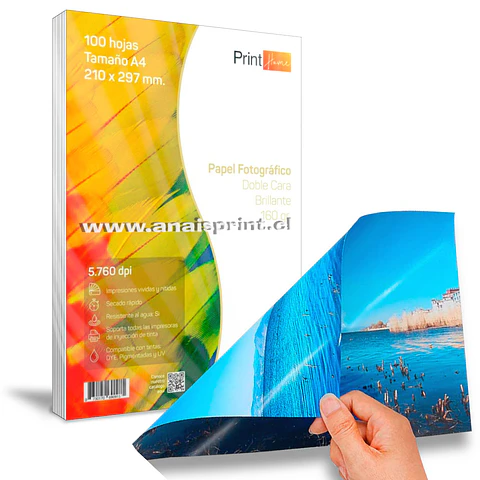 PAPEL FOTOGRÁFICO GLOSSY DOBLE FAZ 160 GR / A4 / 100 HOJAS