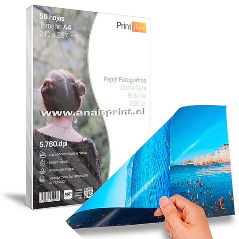 PAPEL FOTOGRÁFICO GLOSSY DOBLE FAZ 200 GR / A4 / 50 HOJAS