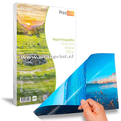 PAPEL FOTOGRÁFICO GLOSSY DOBLE FAZ 260 GR / A4 / 50 HOJAS
