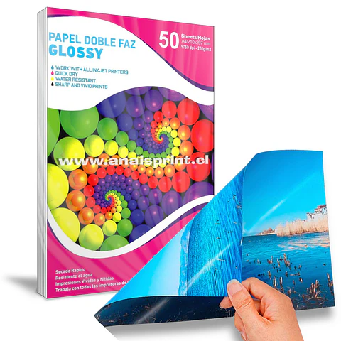 PAPEL FOTOGRÁFICO GLOSSY DOBLE FAZ 260 GR / A4 / 50 HOJAS