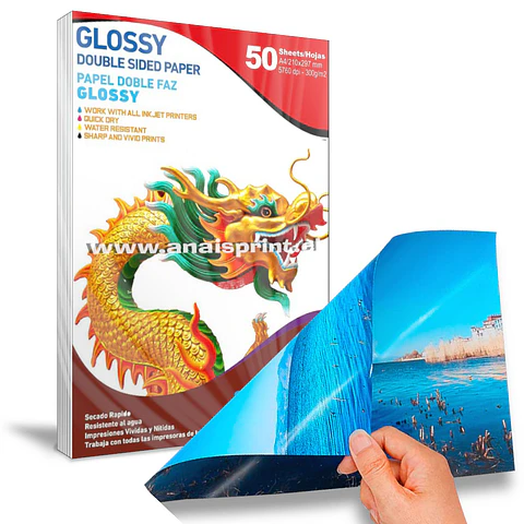 PAPEL FOTOGRÁFICO GLOSSY DOBLE FAZ 300 GR / A4 / 50 HOJAS