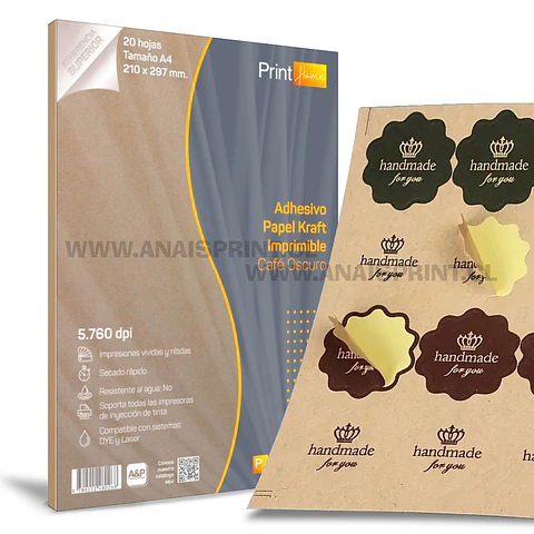 PAPEL ADHESIVO KRAFT OSCURO  A4 / 20 HOJAS