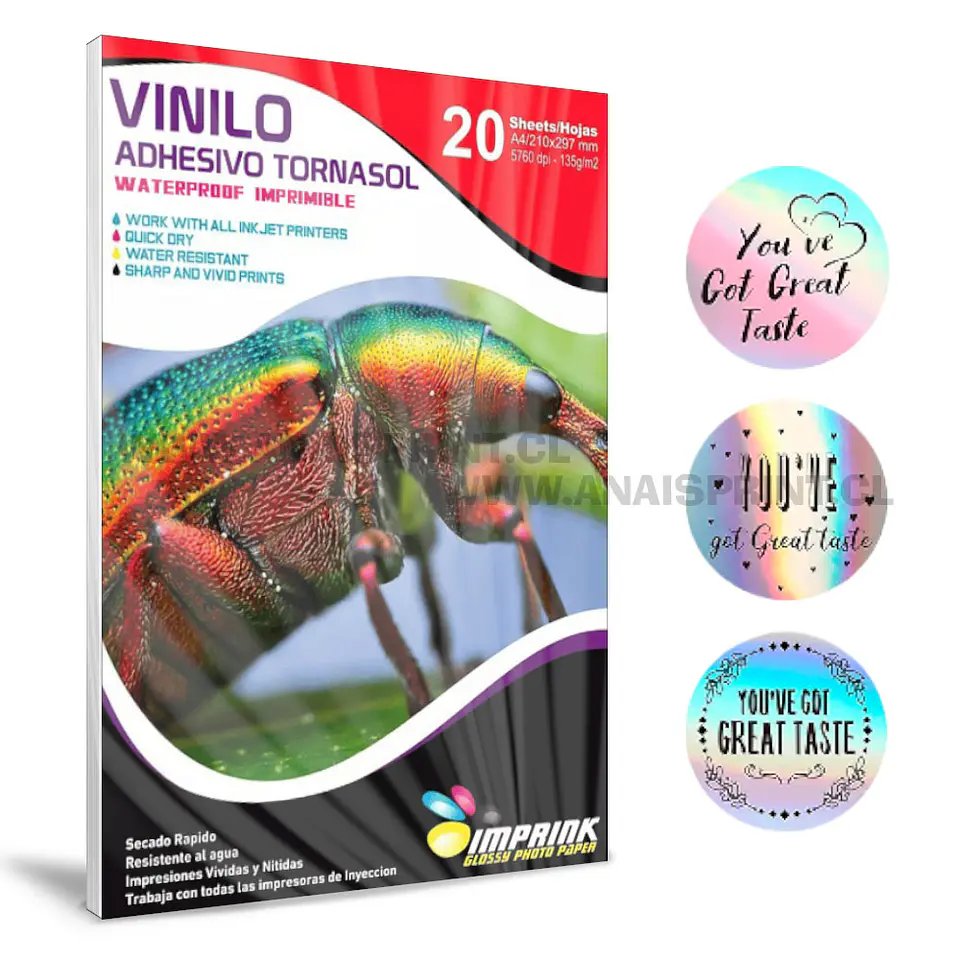 VINILO ADHESIVO TORNASOL HOLOGRÁFICO A4 / 20 HOJAS 1