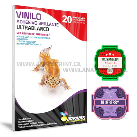 VINILO ADHESIVO GLOSSY ULTRA BLANCO 80 MIC / A4 / 20 HOJAS