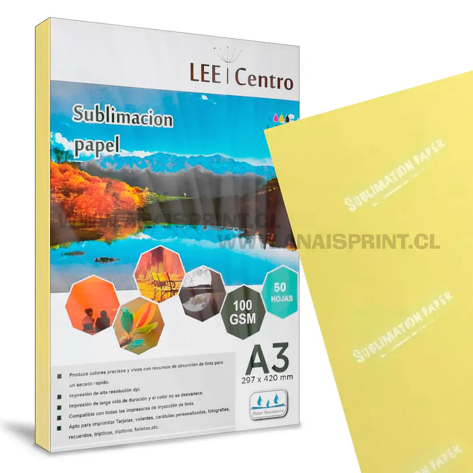 PAPEL DE SUBLIMACION REV. AMARILLO 105 GR / A3 / 50 HOJAS 1