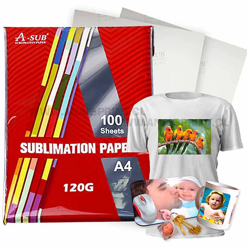 PAPEL DE SUBLIMACION PREMIUM 120 GR / A4 / 100 HOJAS
