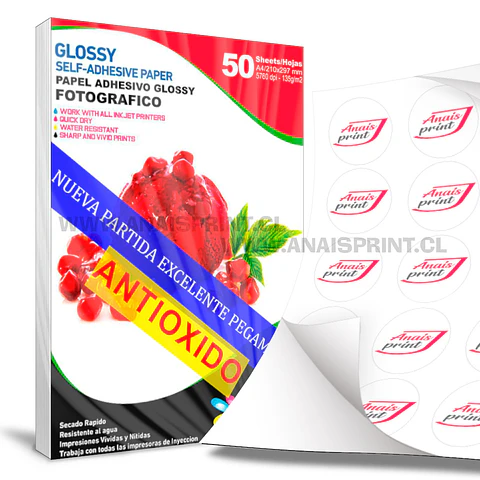 PAPEL ADHESIVO FOTOGRÁFICO BRILLANTE ANTI ÓXIDO 135 GR / A4 / 50 HOJAS