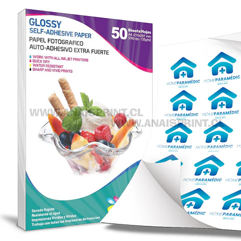 PAPEL ADHESIVO EXTRA FUERTE FOTOGRÁFICO BRILLANTE 135 GR / A4 / 50 HOJAS