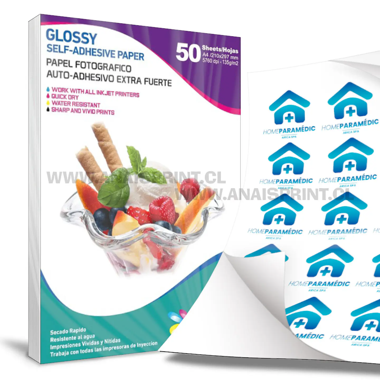 PAPEL ADHESIVO EXTRA FUERTE FOTOGRÁFICO BRILLANTE 135 GR / A4 / 50 HOJAS 1