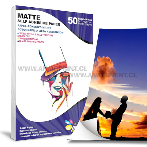 PAPEL ADHESIVO FOTOGRÁFICO MATTE 128 GR / A4 / 50 HOJAS