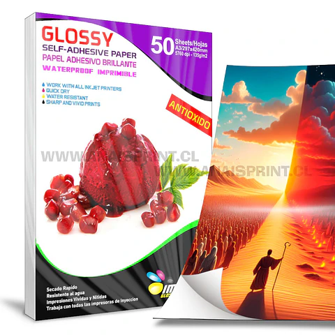 PAPEL ADHESIVO FOTOGRÁFICO BRILLANTE ANTI ÓXIDO 135 GR/A3/50 HOJAS