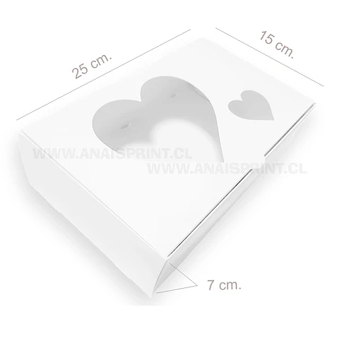 CAJA BLANCA CORAZON SUBLIMABLE CON VISOR 25X15X7 CMS