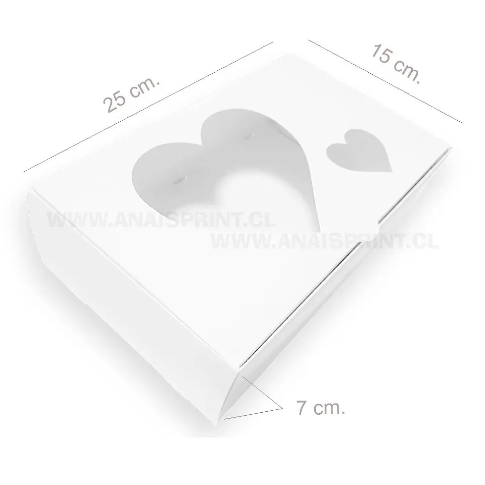 CAJA BLANCA CORAZON SUBLIMABLE CON VISOR 25X15X7 CMS 1