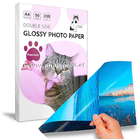 PAPEL FOTOGRÁFICO GLOSSY DOBLE FAZ 200 GR / A4 / 50 HOJAS