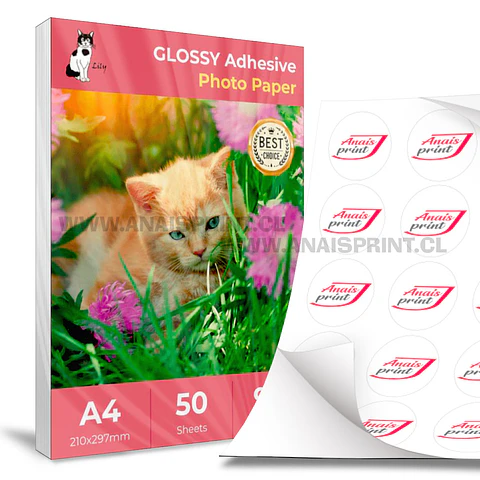 PAPEL ADHESIVO FOTOGRÁFICO BRILLANTE 90 GR / A4 / 50 HOJAS