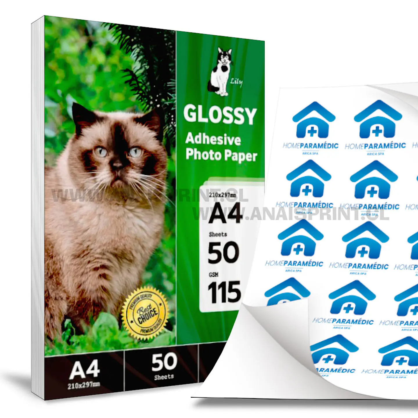 PAPEL ADHESIVO FOTOGRÁFICO BRILLANTE ANTI ÓXIDO 115 GR / A4 / 50 HOJAS 1