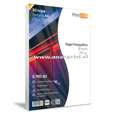 PAPEL FOTOGRÁFICO GLOSSY 260 GR / A4 / 50 HOJAS