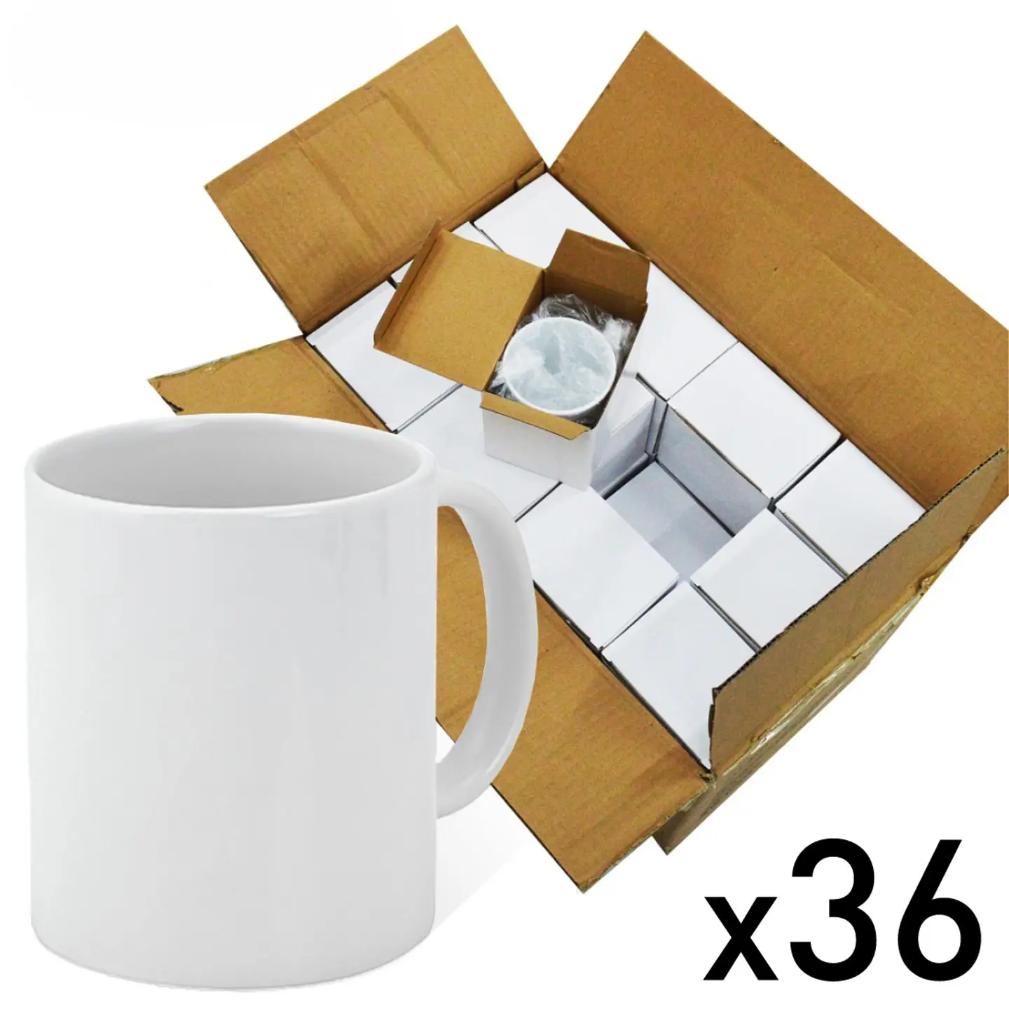 TAZA SUBLIMACION BLANCA CALIDAD AAA CON CAJITA INDIVIDUAL 11 OZ / DOCENA O CAJA 1