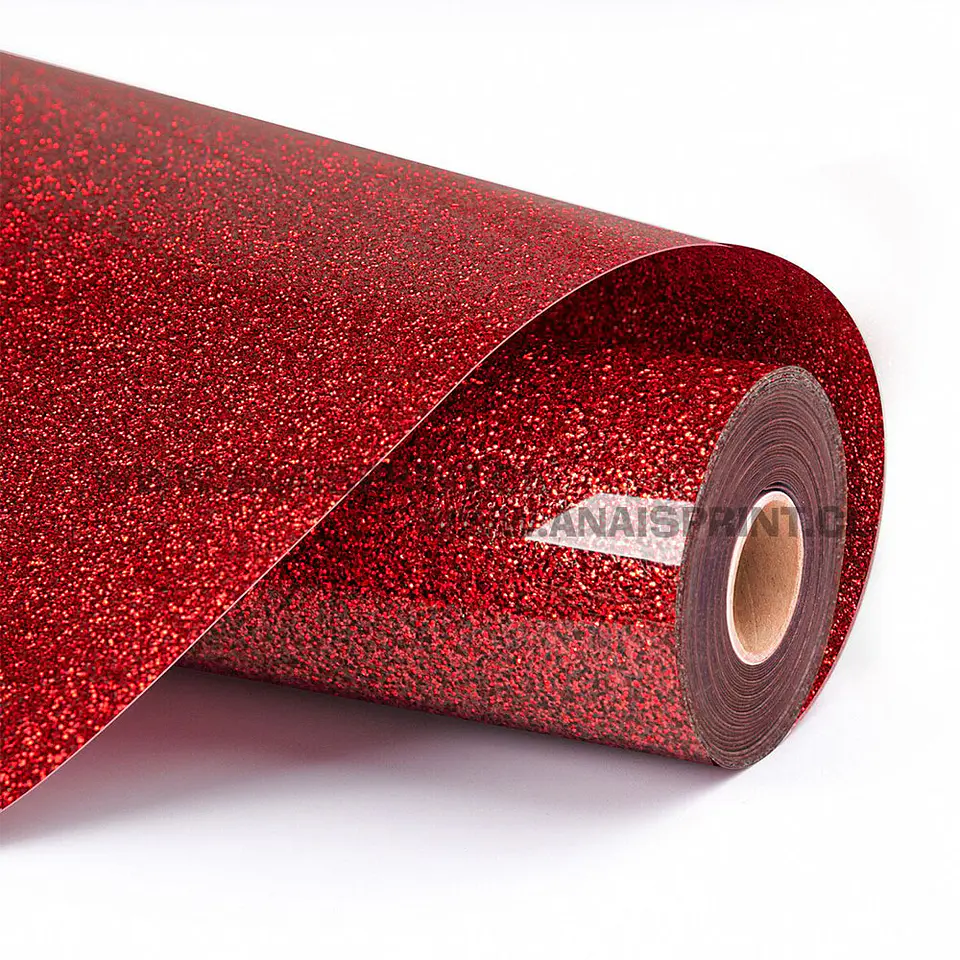 VINILO TEXTIL GLITTER TERMOTRANSFERIBLE  ROJO 50 CM X 1 MT 1