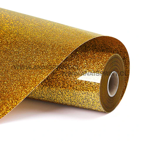 VINILO TEXTIL GLITTER TERMOTRANSFERIBLE  DORADO 50 CM X 1 MT