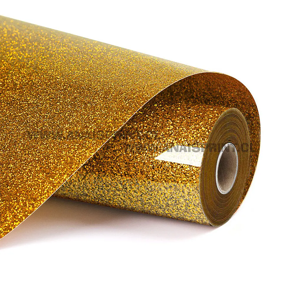 VINILO TEXTIL GLITTER TERMOTRANSFERIBLE  DORADO 50 CM X 1 MT 1