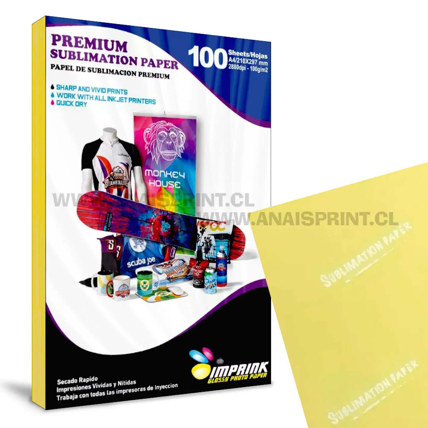 PAPEL DE SUBLIMACION PREMIUM REV. AMARILLO 100 GR / A4 / 100 HOJAS 1