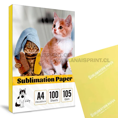 PAPEL DE SUBLIMACION REV. AMARILLO 105 GR / A4 / 100 HOJAS