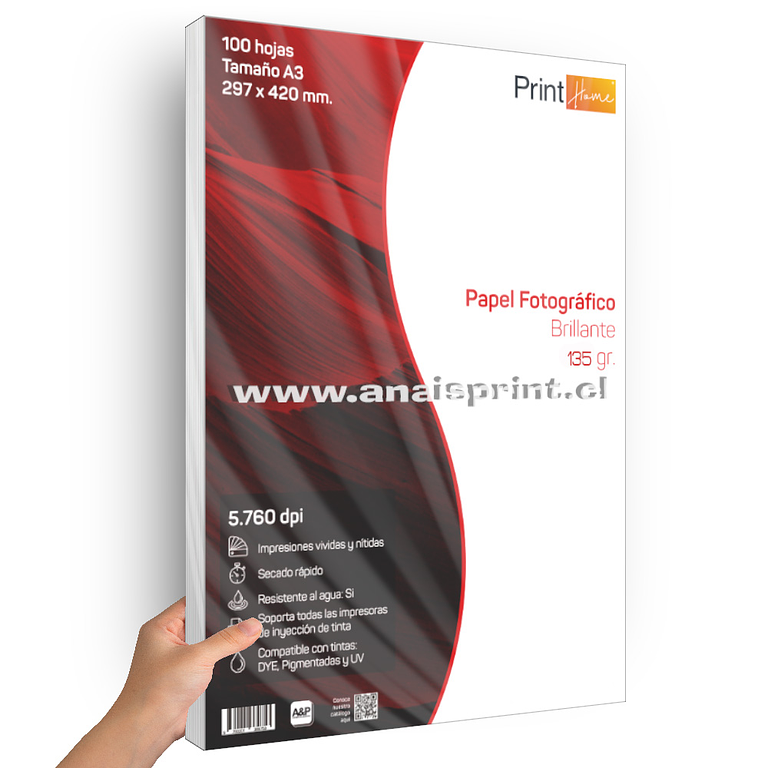 PAPEL FOTOGRÁFICO GLOSSY 135 GR / A3 / 100 HOJAS