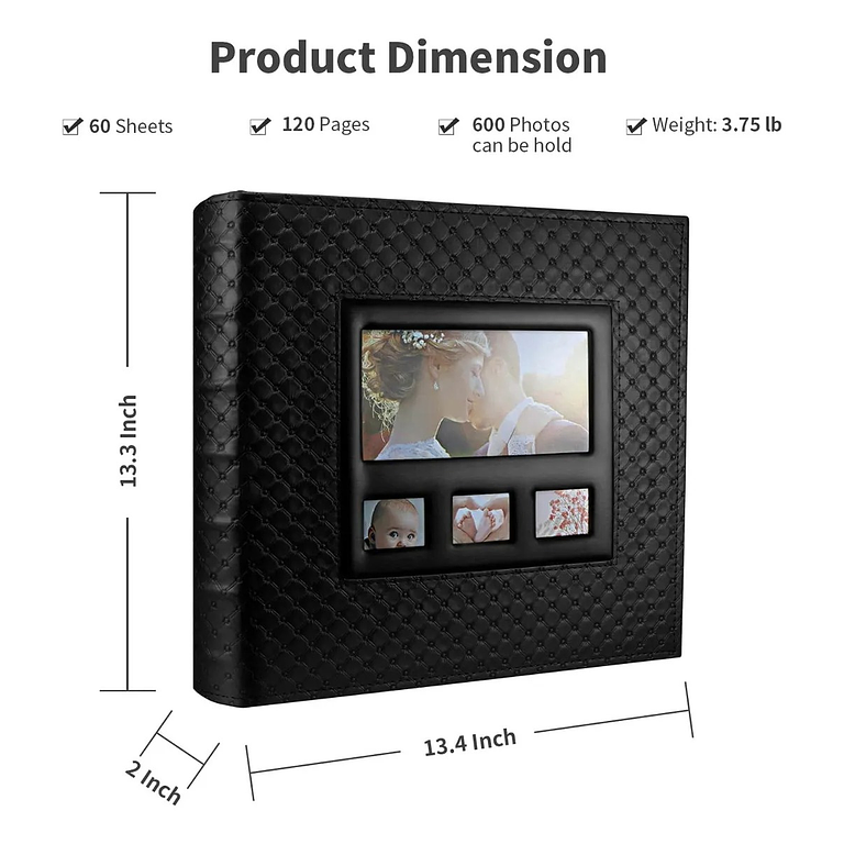 ALBUM FOTOGRAFICO CUERO CAPITONE CON VENTANA PARA 600 FOTOS 10X15 CM