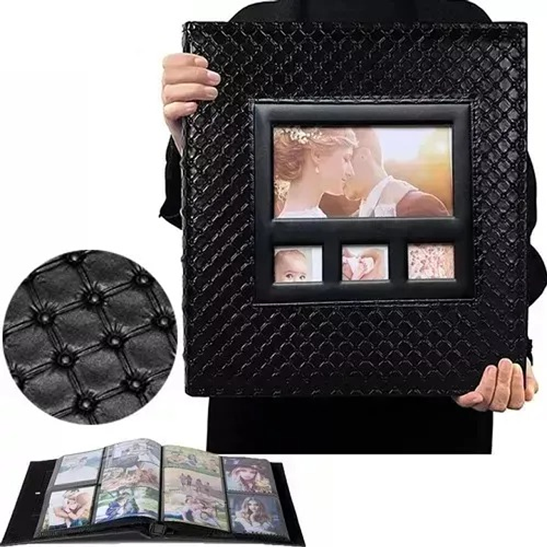 ALBUM FOTOGRAFICO CUERO CAPITONE CON VENTANA PARA 600 FOTOS 10X15 CM