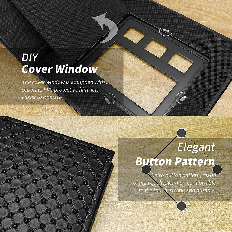 ALBUM FOTOGRAFICO CUERO CAPITONE CON VENTANA PARA 600 FOTOS 10X15 CM