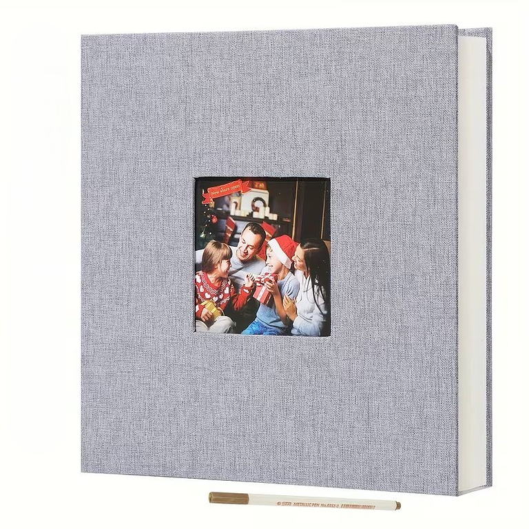 ALBUM FOTOGRAFICO AUTOADHESIVO CUBIERTA LINO GRIS CON VENTANA