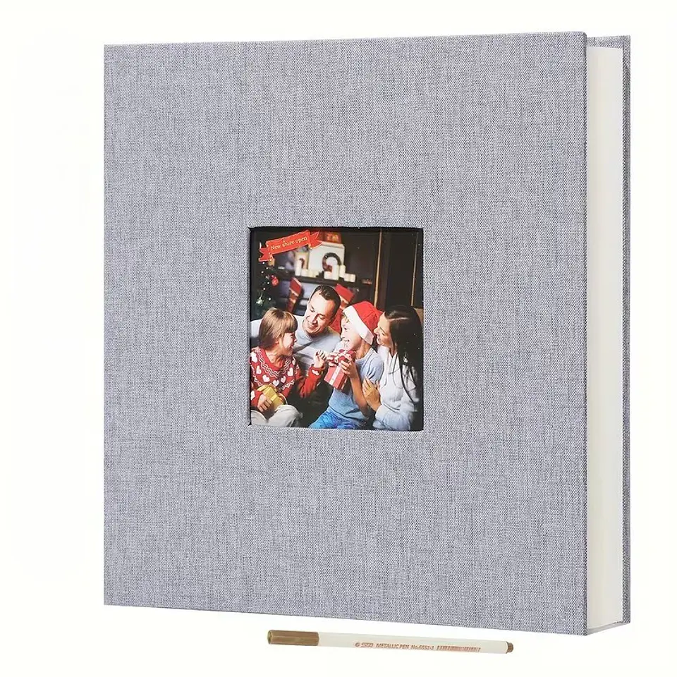 ALBUM FOTOGRAFICO AUTOADHESIVO CUBIERTA LINO GRIS CON VENTANA 1