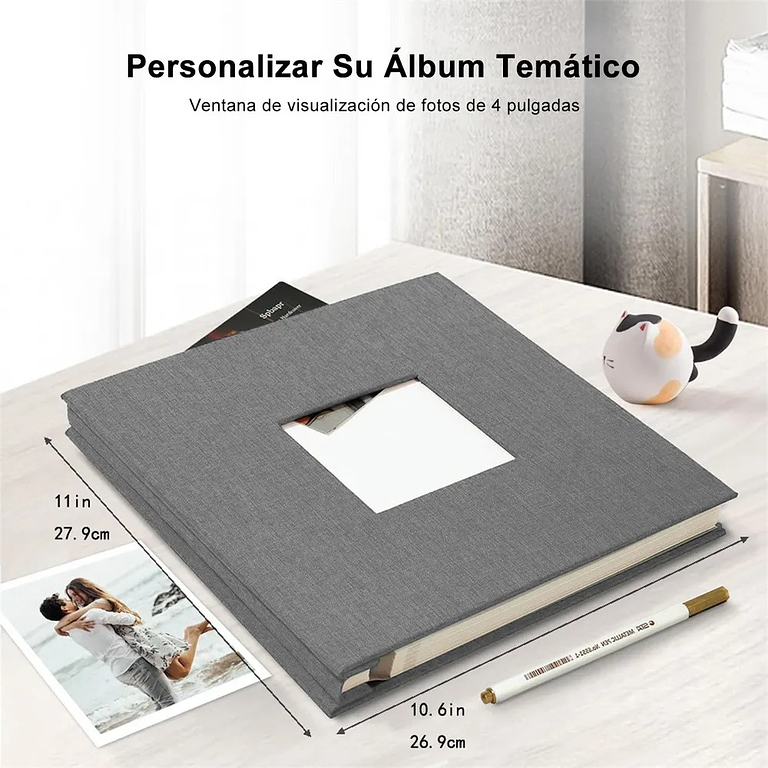 ALBUM FOTOGRAFICO AUTOADHESIVO CUBIERTA LINO GRIS CON VENTANA