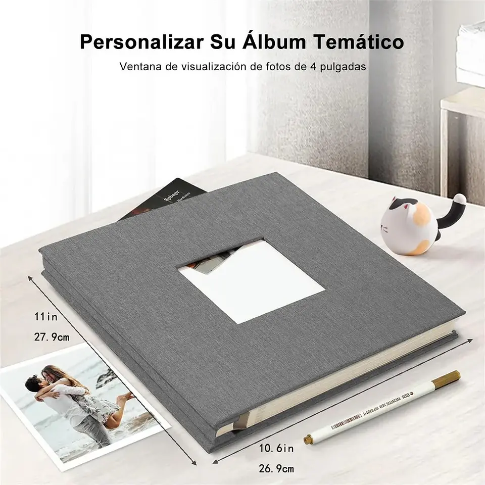 ALBUM FOTOGRAFICO AUTOADHESIVO CUBIERTA LINO GRIS CON VENTANA 6