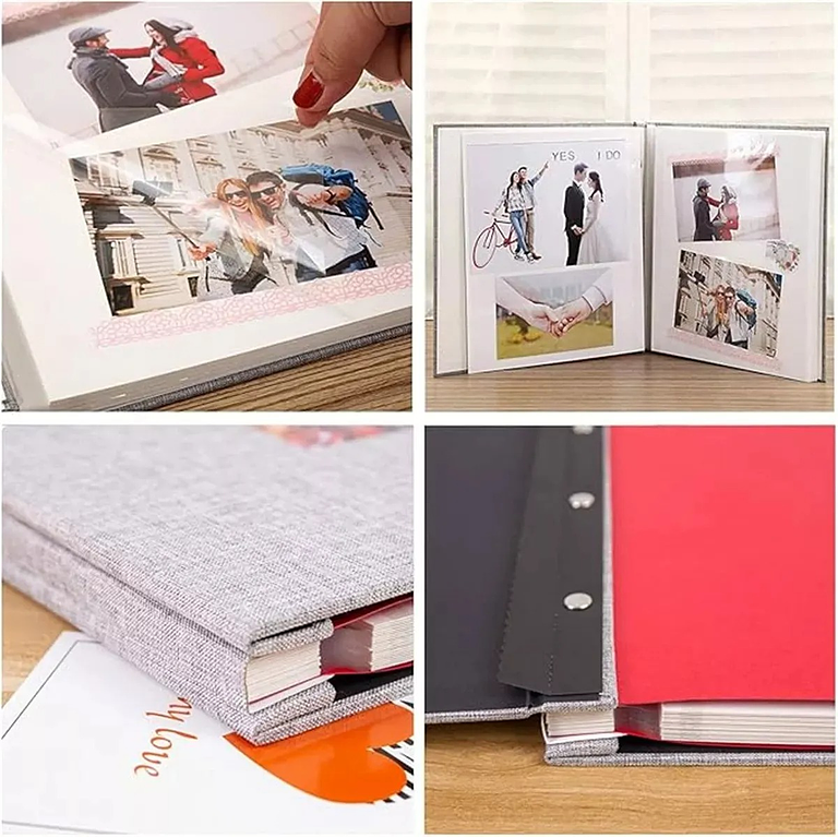 ALBUM FOTOGRAFICO AUTOADHESIVO CUBIERTA LINO NEGRO CON VENTANA