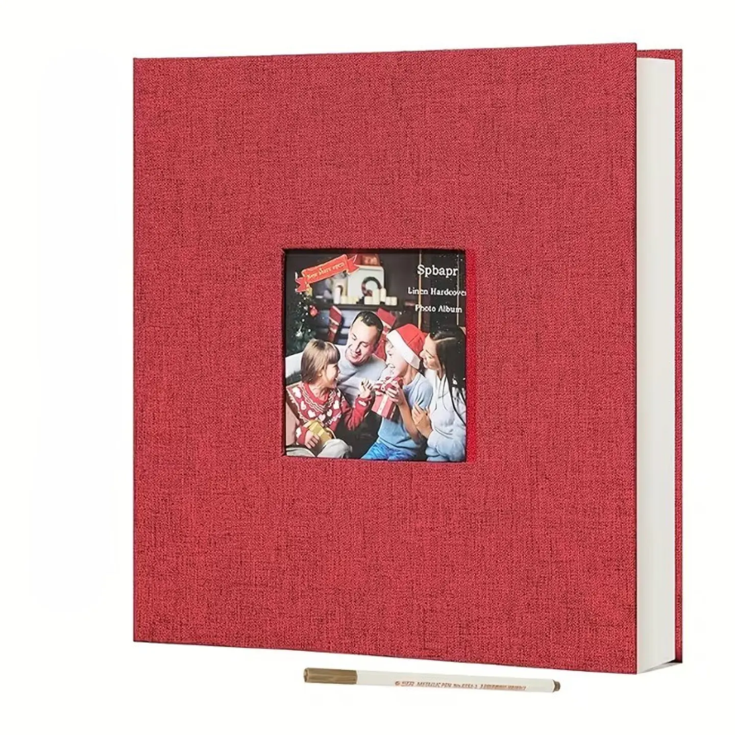 ALBUM FOTOGRAFICO AUTOADHESIVO CUBIERTA LINO ROJO CON VENTANA 1