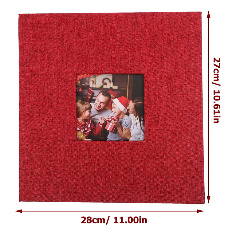 ALBUM FOTOGRAFICO AUTOADHESIVO CUBIERTA LINO ROJO CON VENTANA