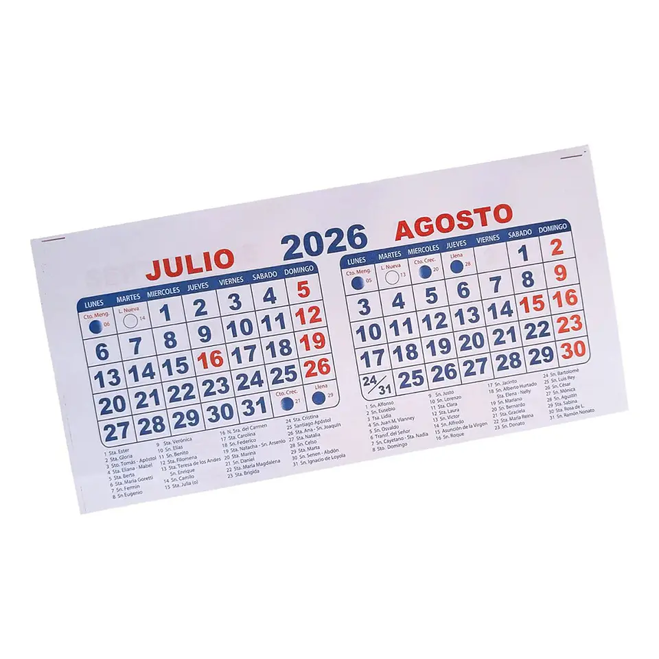 TACO CALENDARIO BIMENSUAL AÑO 2026 100 UNDS / 21 CMS ANCHO 1