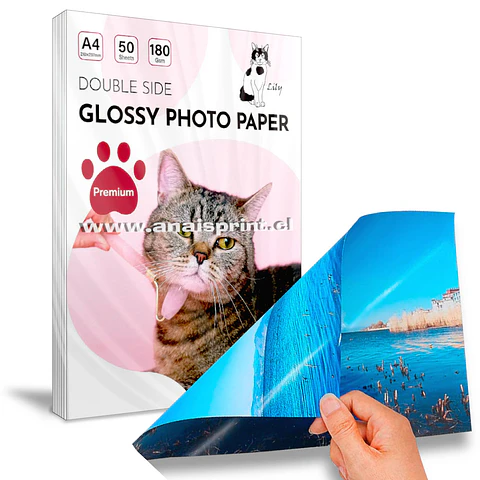 PAPEL FOTOGRÁFICO GLOSSY DOBLE FAZ 180 GR / A4 / 50 HOJAS