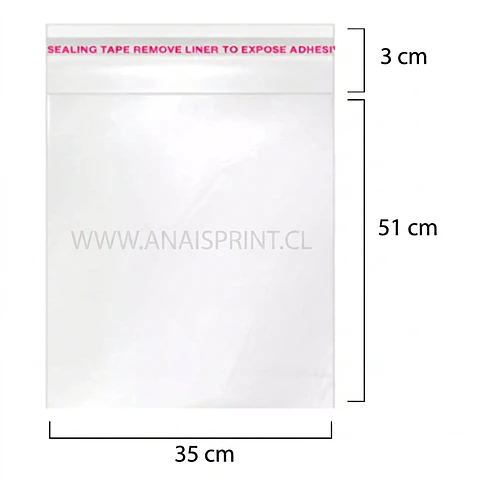 BOLSAS CELOFAN CON ADHESIVO TAMAÑO 35X54 cms / 100 UNIDADES