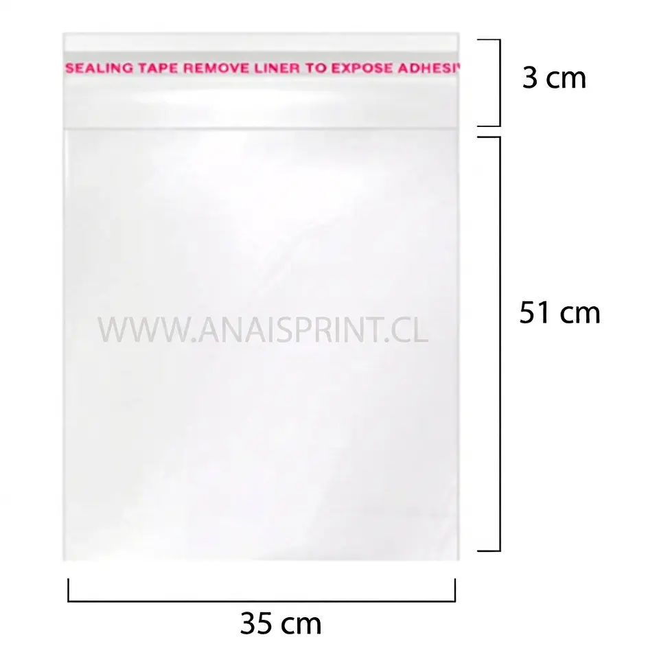 BOLSAS CELOFAN CON ADHESIVO TAMAÑO 35X54 cms / 100 UNIDADES 1