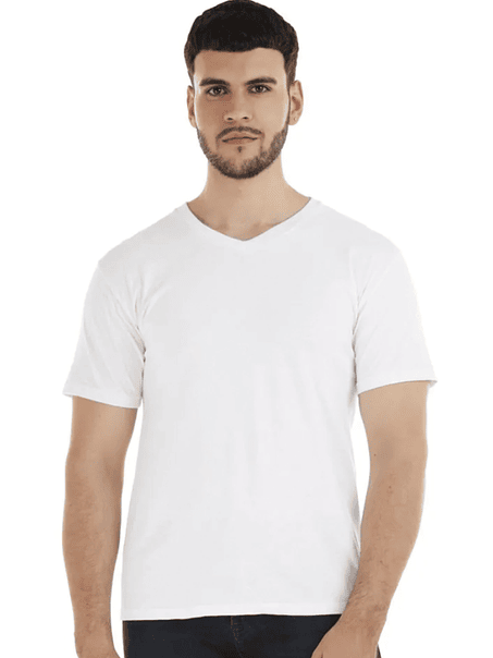 Polera m/corta algodón cuello V hombre 3