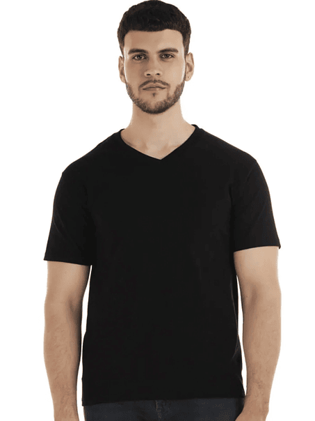 Polera m/corta algodón cuello V hombre 4